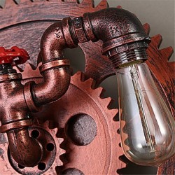 2 Heads Vintage Industrial Wall Lights Wood Gear Shape Lights Restaurant Cafe Bar Decoration Wall Sconces