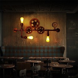 Vintage Industrial Pipe Wall Lights Wood Helm Shape Creative turnable Lights Restaurant Cafe Bar Decoration lighting