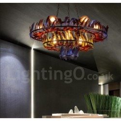 9 Light 32" Wide Feather Industrial Style Retro Steel Lighting Pendant Chandelier