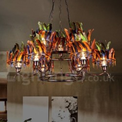 9 Light 33" Wide Feather Industrial Style Retro Steel Lighting Pendant Chandelier