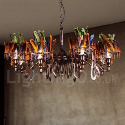 8 Light 35" Wide Feather Industrial Style Retro Steel Lighting Pendant Chandelier