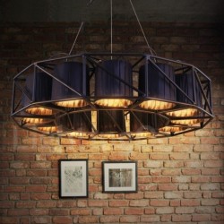 31" Wide Industrial Style Steel Lighting Pendant Chandelier with Fabric Shades