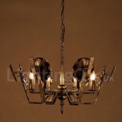 25" Wide 6 Light Industrial Style Steel Lighting Pendant Chandelier