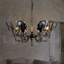 25" Wide 6 Light Industrial Style Steel Lighting Pendant Chandelier