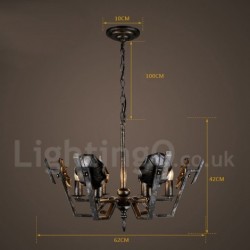 25" Wide 6 Light Industrial Style Steel Lighting Pendant Chandelier