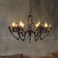 27" Wide 6 Light Industrial Style Steel Lighting Pendant Chandelier