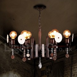 6 Light 30" Wide Industrial Style Steel, Acrylic, Crystal Lighting Pendant Chandelier