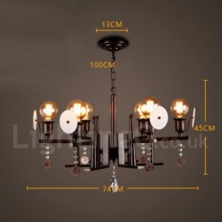 6 Light 30" Wide Industrial Style Steel, Acrylic, Crystal Lighting Pendant Chandelier