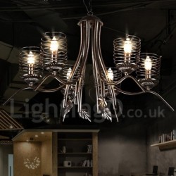 6 Light 31" Wide Industrial Style Steel Lighting Pendant Chandelier