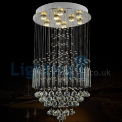 9 Light Modern Classic Downlight Electroplated Chandelier Crystal Rain Drop Light