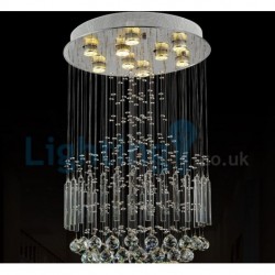 9 Light Modern Classic Downlight Electroplated Chandelier Crystal Rain Drop Light