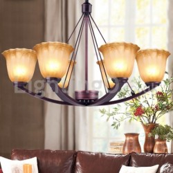 Rustic 6 bulbs Glass Lamp shade Stainless Chandelier