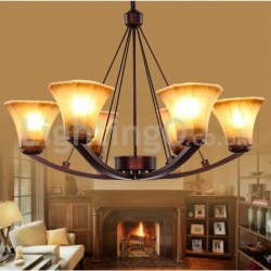 Rustic 6 bulbs Glass Lamp shade Stainless Chandelier