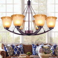 Rustic 6 bulbs Glass Lamp shade Stainless Chandelier