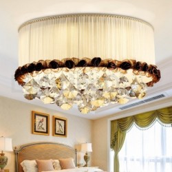 Contemporary/Modern 20 Inch Round Flush Mount Crystal Ceiling Lights Fabric Shade