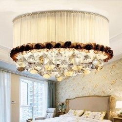 Contemporary/Modern 20 Inch Round Flush Mount Crystal Ceiling Lights Fabric Shade