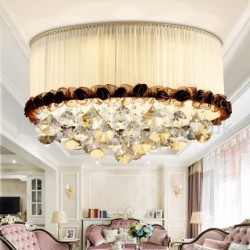 Contemporary/Modern 20 Inch Round Flush Mount Crystal Ceiling Lights Fabric Shade