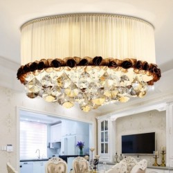 Contemporary/Modern 20 Inch Round Flush Mount Crystal Ceiling Lights Fabric Shade