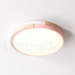 Dimmable Multi Colours Round Wood Ceiling Light with Acrylic Shade LED Ceiling Lamp Nordic Style