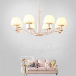 6-Light / 8-Light Multi Colours Macaron Wood Pendant Light with Glass Shades Chandeliers Nordic Style