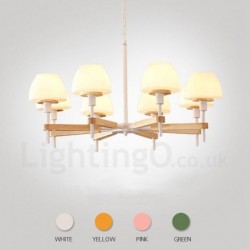 6-Light / 8-Light Multi Colours Macaron Wood Pendant Light with Glass Shades Chandeliers Nordic Style