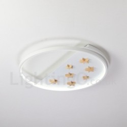 Dimmable White Stars Round Wood Ceiling Light LED Ultrathin Ceiling Lamp Also Can Be Used As Wall Light for Kids Room