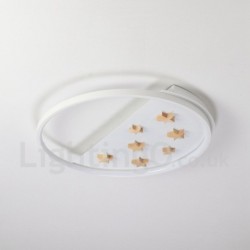 Dimmable White Stars Round Wood Ceiling Light LED Ultrathin Ceiling Lamp Also Can Be Used As Wall Light for Kids Room