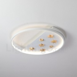 Dimmable White Stars Round Wood Ceiling Light LED Ultrathin Ceiling Lamp Also Can Be Used As Wall Light for Kids Room