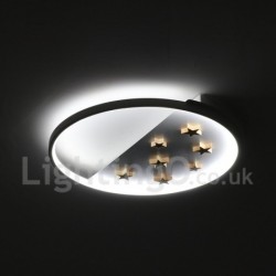 Dimmable White Stars Round Wood Ceiling Light LED Ultrathin Ceiling Lamp Also Can Be Used As Wall Light for Kids Room