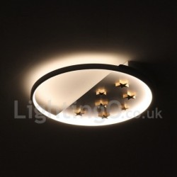 Dimmable White Stars Round Wood Ceiling Light LED Ultrathin Ceiling Lamp Also Can Be Used As Wall Light for Kids Room
