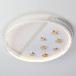 Dimmable White Stars Round Wood Ceiling Light LED Ultrathin Ceiling Lamp Also Can Be Used As Wall Light for Kids Room