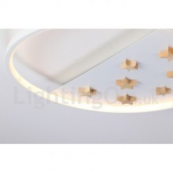 Dimmable White Stars Round Wood Ceiling Light LED Ultrathin Ceiling Lamp Also Can Be Used As Wall Light for Kids Room