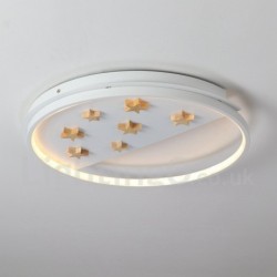 Dimmable White Stars Round Wood Ceiling Light LED Ultrathin Ceiling Lamp Also Can Be Used As Wall Light for Kids Room