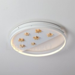 Dimmable White Stars Round Wood Ceiling Light LED Ultrathin Ceiling Lamp Also Can Be Used As Wall Light for Kids Room