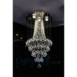 4 Light Modern K9 Crystal Round Flush Mount Ceiling Light