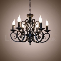 6 Light Rustic Retro Vintage Black White Pendant Candle Chandelier