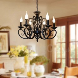 6 Light Rustic Retro Vintage Black White Pendant Candle Chandelier