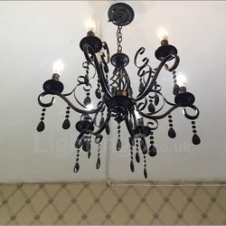 6 Light Crystal Rustic Retro Vintage Black White Blue Pendant Candle Chandelier