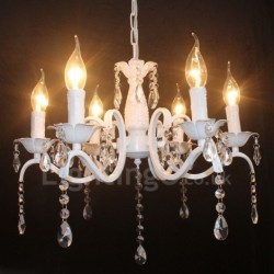 6 Light Crystal Rustic Retro Vintage White Pendant Candle Chandelier
