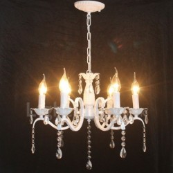 6 Light Crystal Rustic Retro Vintage White Pendant Candle Chandelier