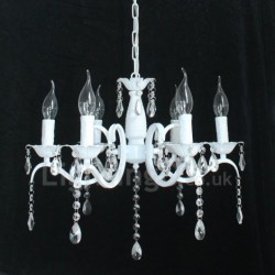 6 Light Crystal Rustic Retro Vintage White Pendant Candle Chandelier