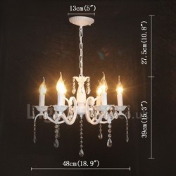 6 Light Crystal Rustic Retro Vintage White Pendant Candle Chandelier