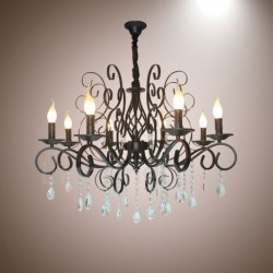 8 Light Crystal Rustic Retro Vintage Black Pendant Candle Chandelier