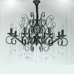 8 Light Crystal Rustic Retro Vintage Black Pendant Candle Chandelier