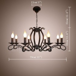 8 Light Rustic Retro Vintage Black Pendant Candle Chandelier