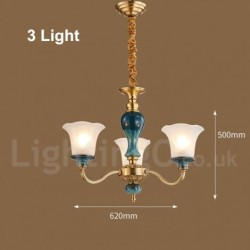 100% Brass Luxurious Rustic Retro Vintage Brass Ceramics Pendant Candle Chandelier with Glass Shades