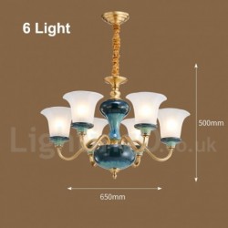 100% Brass Luxurious Rustic Retro Vintage Brass Ceramics Pendant Candle Chandelier with Glass Shades
