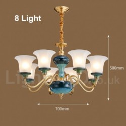 100% Brass Luxurious Rustic Retro Vintage Brass Ceramics Pendant Candle Chandelier with Glass Shades