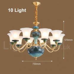 100% Brass Luxurious Rustic Retro Vintage Brass Ceramics Pendant Candle Chandelier with Glass Shades