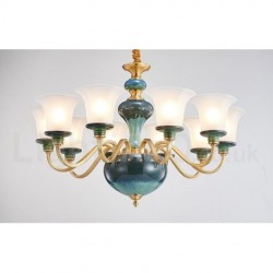 100% Brass Luxurious Rustic Retro Vintage Brass Ceramics Pendant Candle Chandelier with Glass Shades